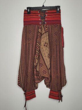 Brown red drop crotch harem boho hippie yoga geometric high waist pants small